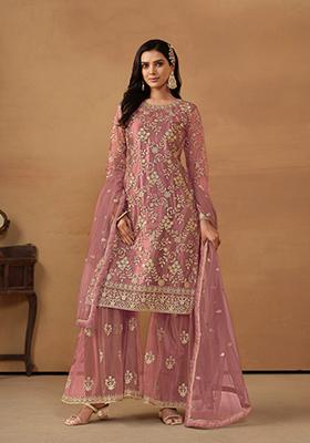 Pink Embroidered Net Kurta Set