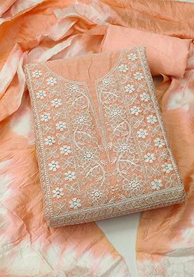Peach Embroidered Poly Blend Kurta Set