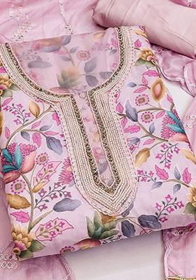 Pink Printed Organza Kurta Set