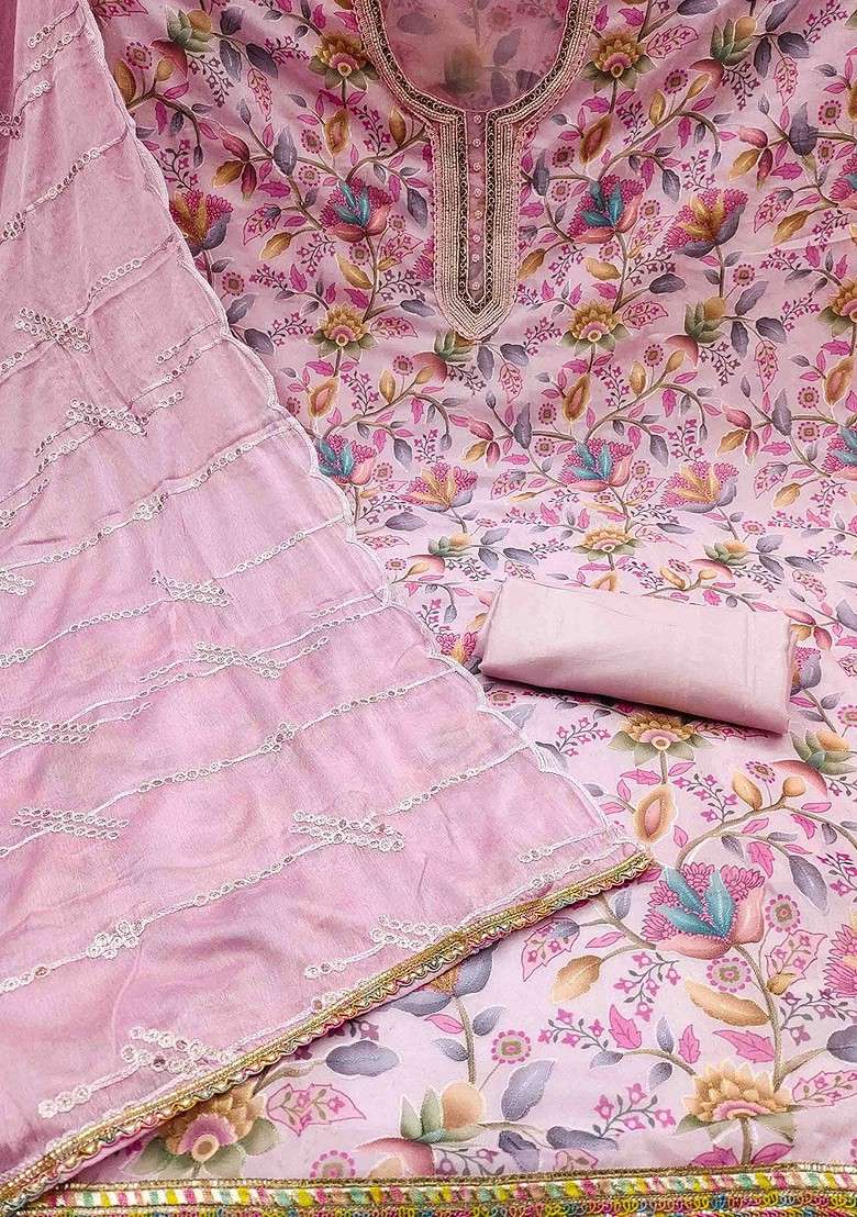 Pink Embroidered Organza Straight Kurta Set - Indya