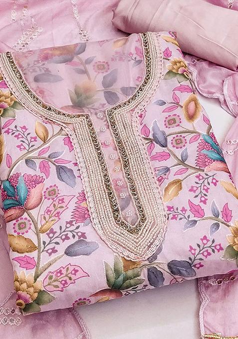 Pink Printed Organza Kurta Set