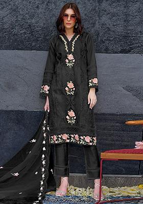 Black Embroidered Organza Kurta Set