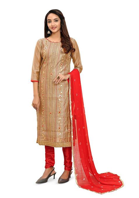 Beige Embellished Poly Blend Kurta Set