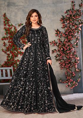 Black Embroidered Pure Net Anarkali Kurta Set
