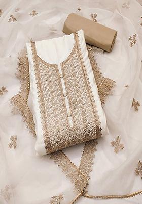 White Floral Sequin Embroidered Cotton Kurta Set