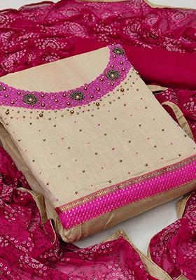 Beige Embellished Poly Blend Kurta Set