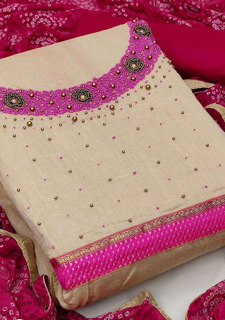 Beige Embroidered Blended Straight Kurta Set - Indya