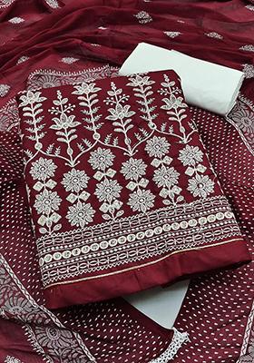 Maroon Floral Embroidered Pure Cotton Kurta Set