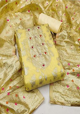 Yellow Floral Embroidered Cotton Kurta Set