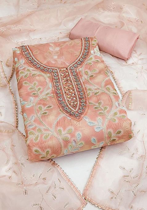 Peach Embellished Poly Blend Kurta Set