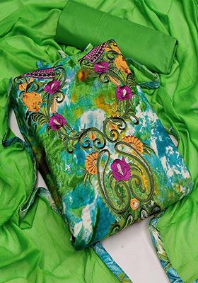 Green Tie And Dye Print Poly Blend Kurta Set