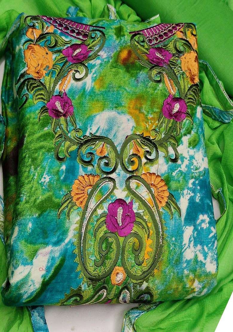 Green Tie And Dye Print Poly Blend Kurta Set - Indya