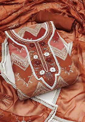 Brown Embellished Organza Kurta Set