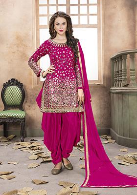 Pink Embroidered Silk Kurta Set