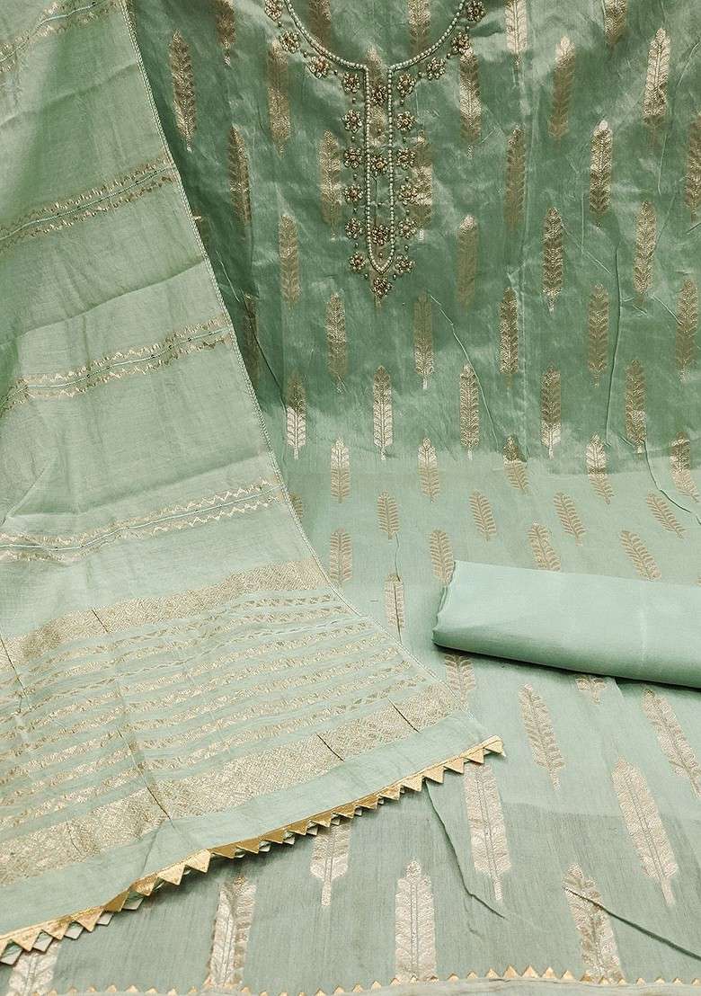 Lime Green Woven Poly Blend Kurta Set - Indya