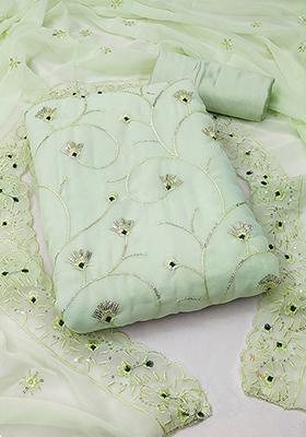 Lime Green Embroidered Poly Blend Kurta Set