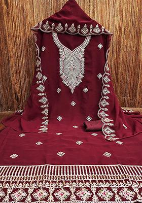 Maroon Embroidered Silk Georgette Kurta Set