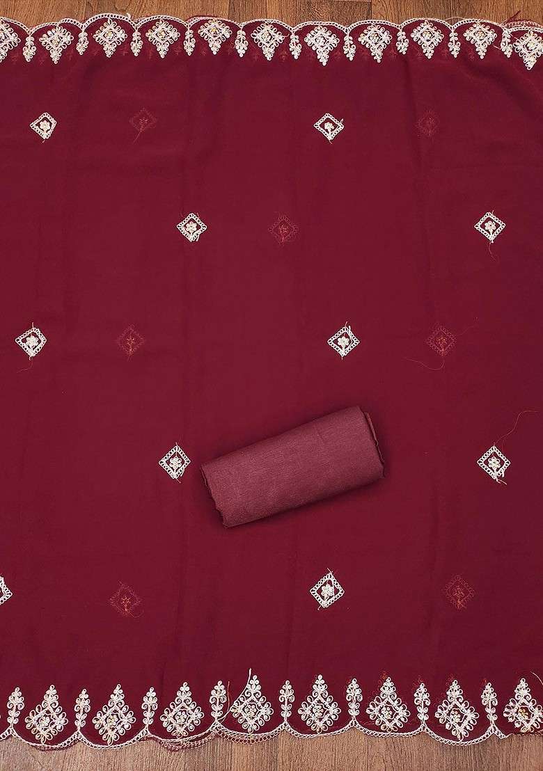 Maroon Embroidered Silk Blend Punjabi Suit - Indya