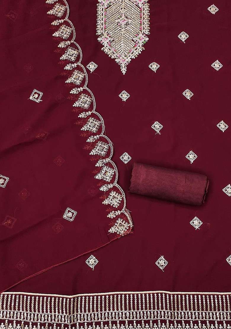 Maroon Embroidered Silk Blend Punjabi Suit - Indya
