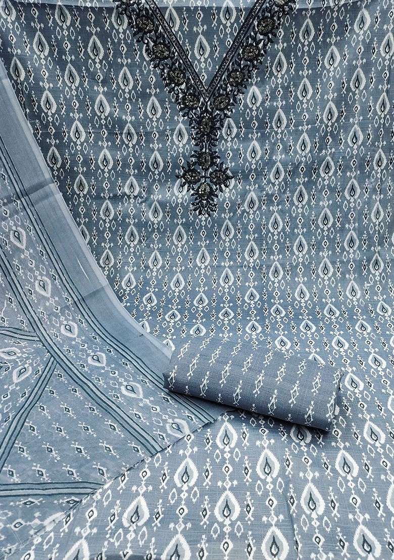 Grey Printed Poly Pakistani Suit Set - Indya