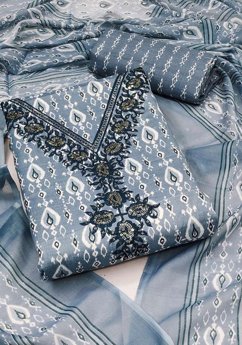 Grey Printed Poly Pakistani Suit Set - Indya