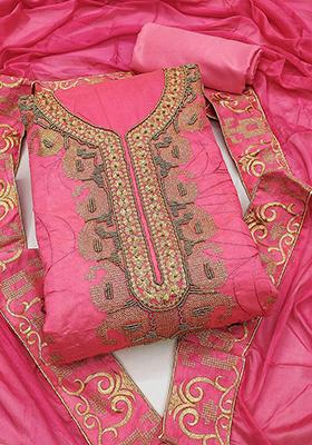 Pink Embellished Poly Blend Kurta Set