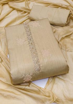 Beige Embroidered Poly Blend Kurta Set