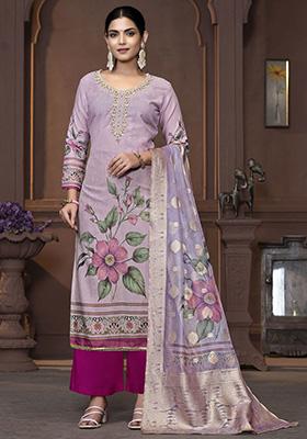 Pink Embellished Poly Blend Kurta Set