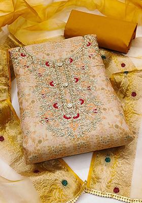 Beige Embellished Poly Blend Kurta Set