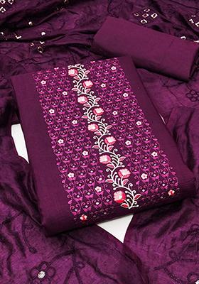 Purple Embroidered Poly Blend Kurta Set