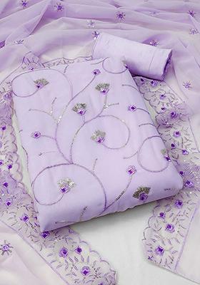 Purple Embroidered Poly Blend Kurta Set