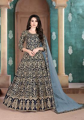 Navy Blue Embroidered Faux Georgette Anarkali Kurta Set