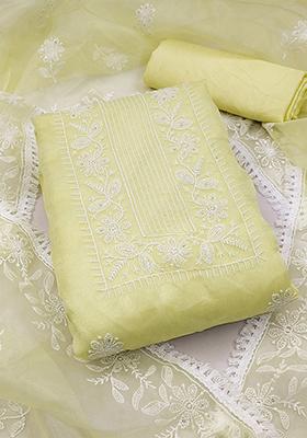 Yellow Embroidered Organza Kurta Set