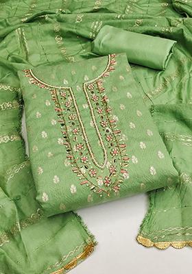 Green Embellished Poly Blend Kurta Set