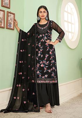 Black Embroidered Georgette Kurta Set
