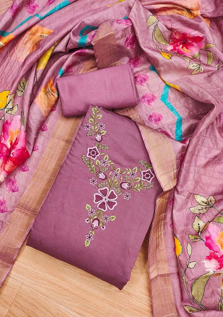 Purple Embroidered Poly Blend Kurta Set - Indya