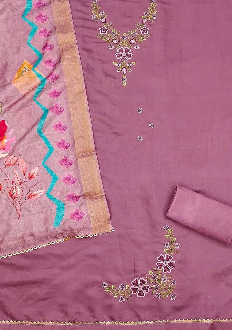 Purple Embroidered Poly Blend Kurta Set - Indya
