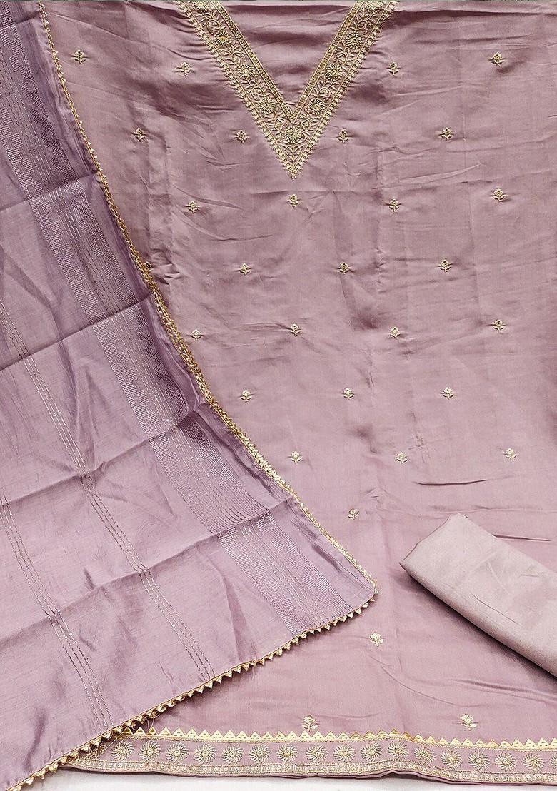 Lavender Floral Sequin Embroidered Cotton Blend Kurta Set