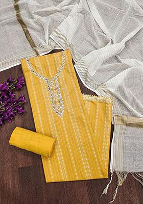 Yellow Floral Sequin Embroidered Cotton Kurta Set
