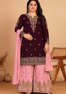 Purple Embroidered Georgette Kurta Set