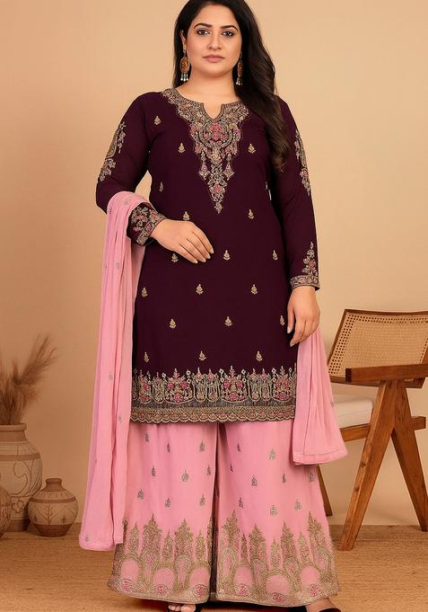 Purple Embroidered Georgette Kurta Set