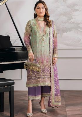 Green Embroidery Faux Georgette Kurta Set