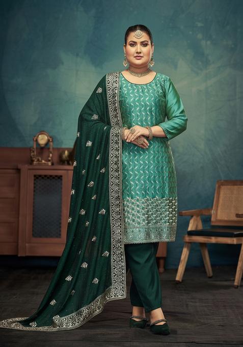 Green Zari Silk Kurta Set