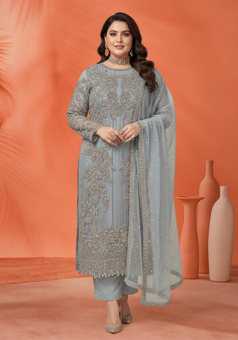 Sky Blue Embroidery Organza Kurta Set