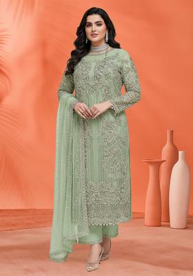 Pista Embroidered Organza Kurta Set