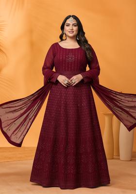 Purple Embroidered Georgette Kurta Set