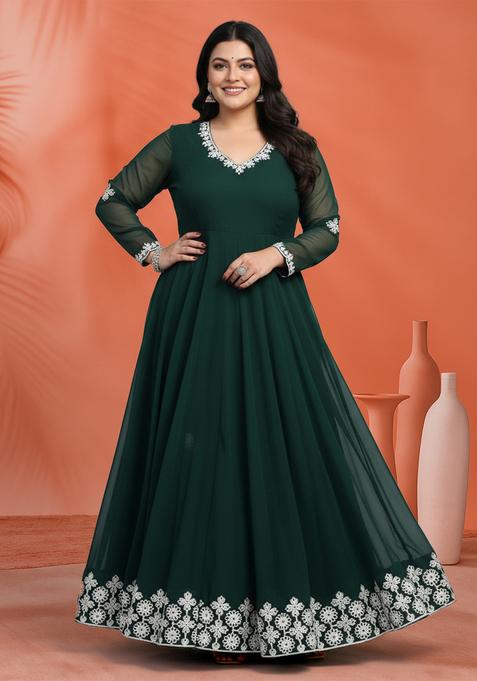 Green Embroidered Georgette Kurta Set