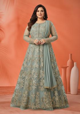 Grey Embroidered Net Kurta Set