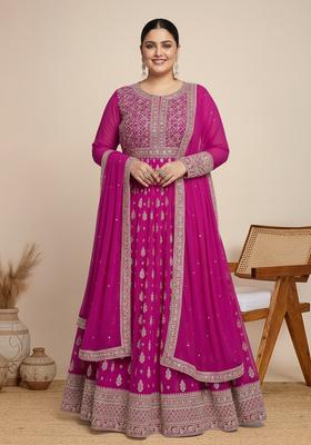 Pink Embroidered Georgette Kurta Set