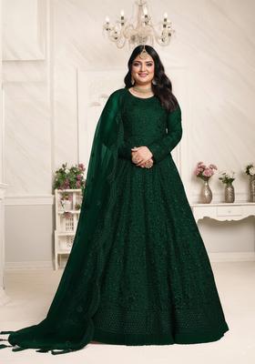 Green Embroidered Net Kurta Set